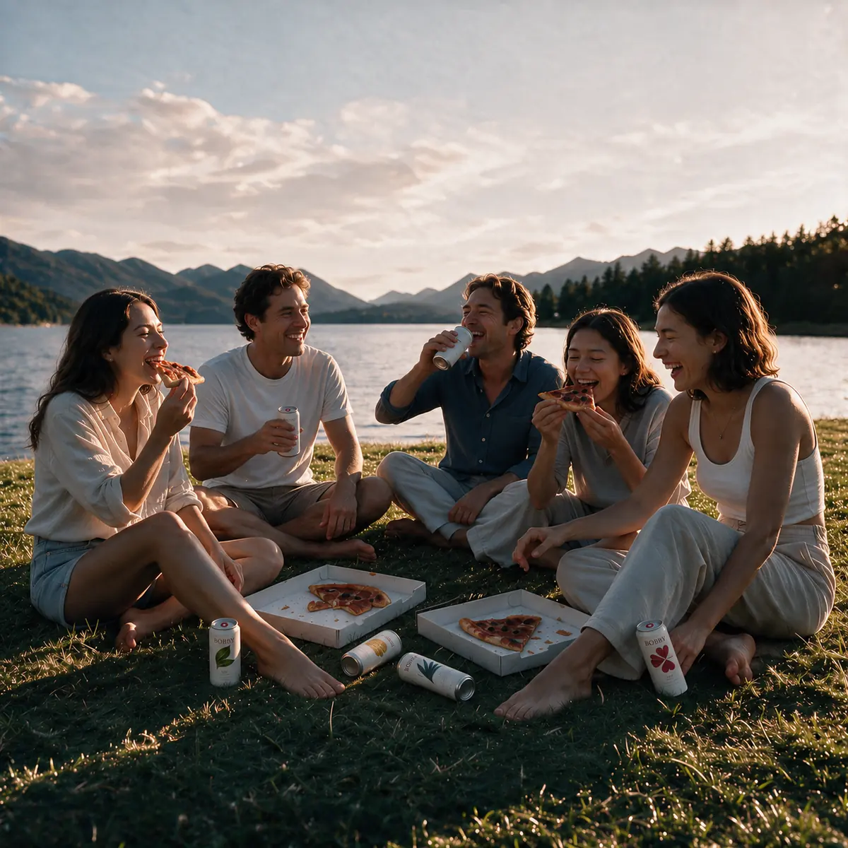Lakeside picnic with Bobby cans